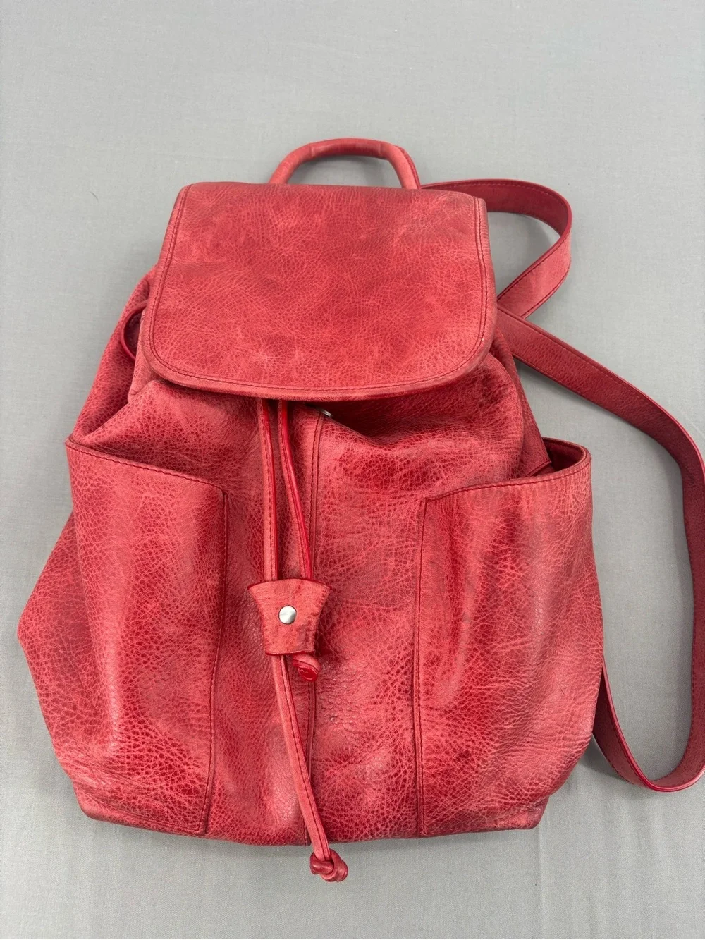 Ellington Red Genuine Leather Backpack Rucksack Distressed Drawstring Boho Bag